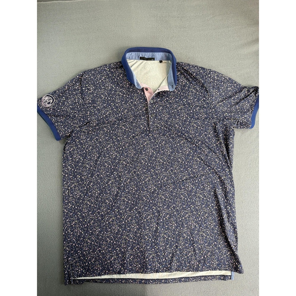 Greyson Polo Shirt Mens 2XL Blue Floral Print Golf Recycled Polyester logo